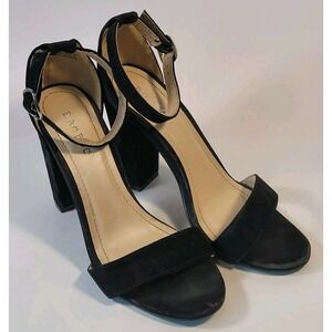 Bamboo Women's Rampage- 04s Black Nubuck Single Band Chunky Heel Size 6